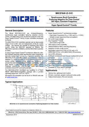 MIC2164-2YMM datasheet - Synchronous Buck Controllers Featuring Adaptive On-Time Control 28V Input, Constant Frequency