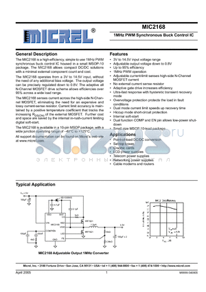 MIC2168BMM datasheet - 1MHz PWM Synchronous Buck Control IC