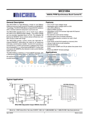 MIC2169ABMM datasheet - 500kHz PWM Synchronous Buck Control IC
