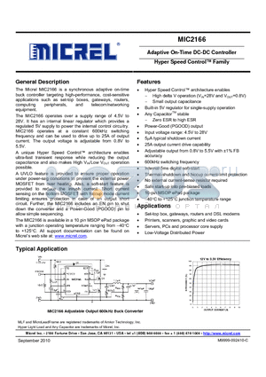 MIC2166_1009 datasheet - Adaptive On-Time DC-DC Controller Hyper Speed Control Family