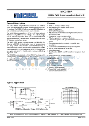 MIC2169A datasheet - 500kHz PWM Synchronous Buck Control IC