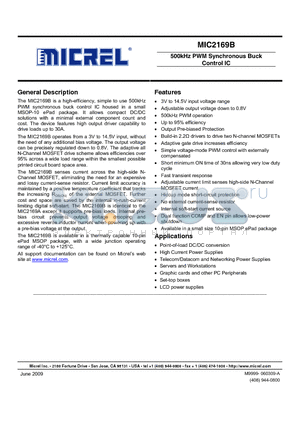 MIC2169BYMME datasheet - 500kHz PWM Synchronous Buck Control IC