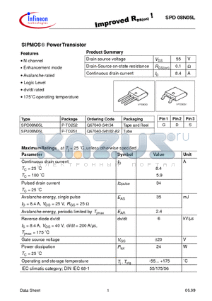 SPU08N05L datasheet - SIPMOS-R POWER TRANSISTOR