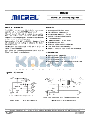 MIC2171WT datasheet - 100kHz 2.5A Switching Regulator