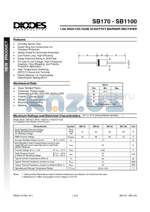 SB1100 datasheet - 1.0A HIGH VOLTAGE SCHOTTKY BARRIER RECTIFIER