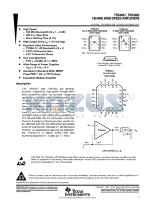 THS4061CD datasheet - 180-MHz HIGH-SPEED AMPLIFIERS