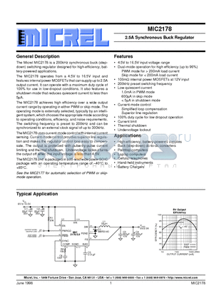 MIC2178 datasheet - 2.5A Synchronous Buck Regulator