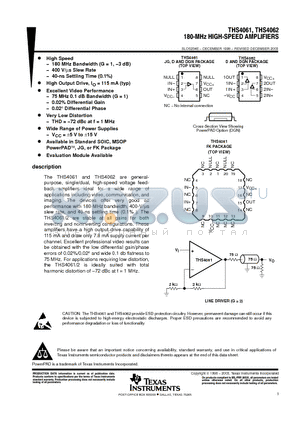THS4061IDGNG4 datasheet - 180-MHz HIGH-SPEED AMPLIFIERS