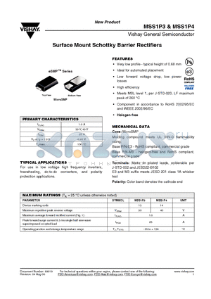 MSS1P3 datasheet - Surface Mount Schottky Barrier Rectifiers