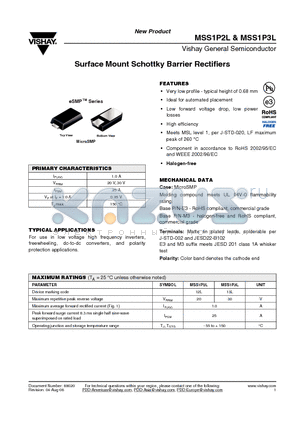 MSS1P3L datasheet - Surface Mount Schottky Barrier Rectifiers