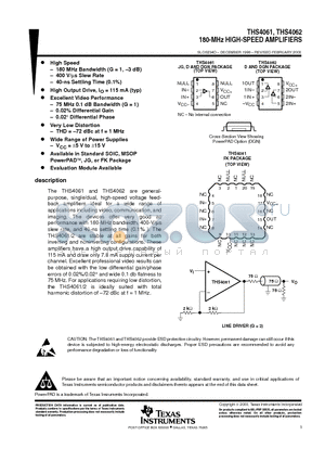 THS4062CD datasheet - 180-MHz HIGH-SPEED AMPLIFIERS
