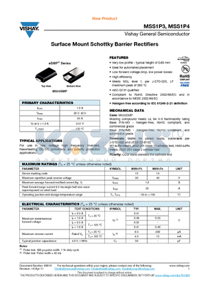 MSS1P3_11 datasheet - Surface Mount Schottky Barrier Rectifiers