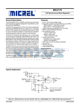 MIC2179BSM datasheet - 1.5A Synchronous Buck Regulator