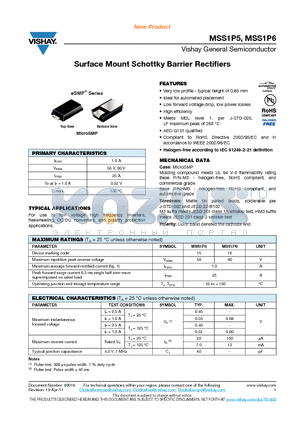 MSS1P5 datasheet - Surface Mount Schottky Barrier Rectifiers