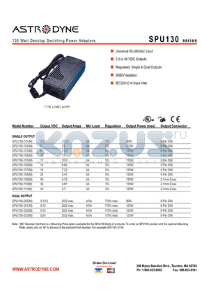 SPU130-105 datasheet - 130 Watt Desktop Switching Power Adapters
