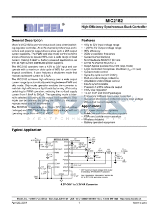 MIC2182-5.0BM datasheet - High-Efficiency Synchronous Buck Controller