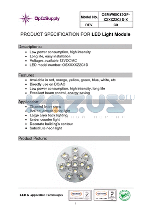 OSW5DLZ2C1D-X datasheet - PRODUCT SPECIFICATION FOR LED Light Module