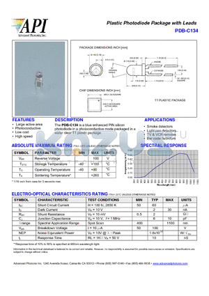 PDB-C134 datasheet - Plastic Photodiode Package with Leads