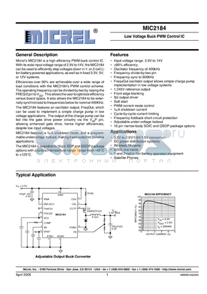 MIC2184_05 datasheet - Low Voltage Buck PWM Control IC