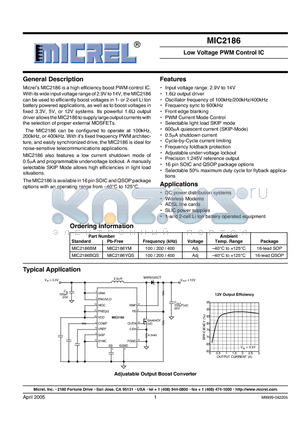 MIC2186 datasheet - Low Voltage PWM Control IC