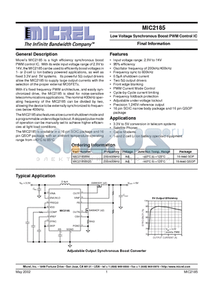 MIC2185 datasheet - Low Voltage Synchronous Boost PWM Control IC