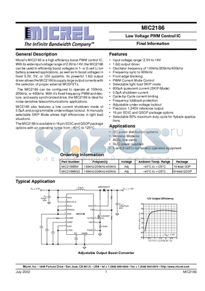MIC2186 datasheet - Low Voltage PWM Control IC