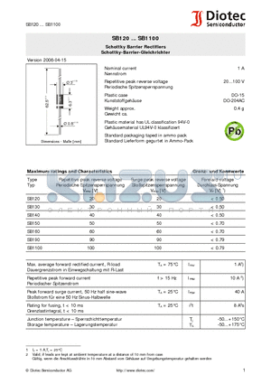 SB120 datasheet - Schottky Barrier Rectifiers