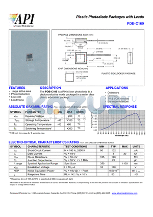 PDB-C169 datasheet - Plastic Photodiode Packages with Leads
