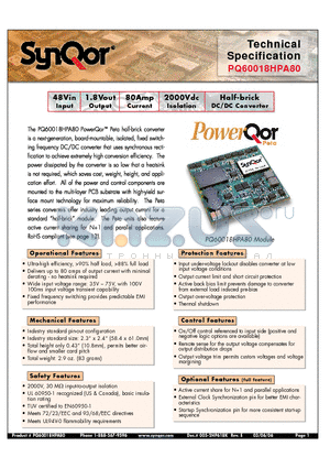 PQ60018HPA80NKS datasheet - Half-brick DC/DC Converter