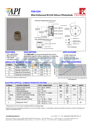 PDB-C201 datasheet - Blue Enhanced Bi-Cell Silicon Photodiode