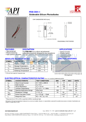 PDB-C601-1 datasheet - Solderable Silicon Photodiodes