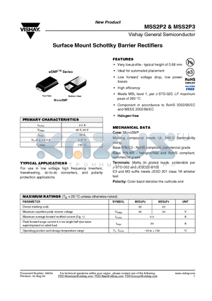 MSS2P3-E3/89A datasheet - Surface Mount Schottky Barrier Rectifiers