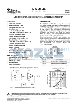 THS4211DGNG4 datasheet - LOW-DISTORTION HIGH-SPEED VOLTAGE FEEDBACK AMPLIFIER