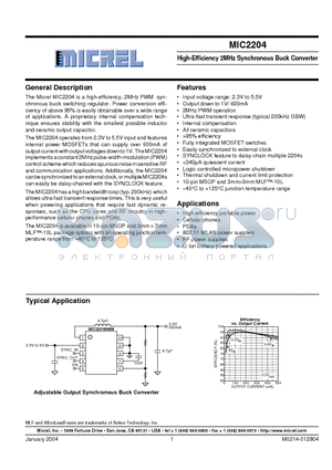 MIC2204BML datasheet - High-Efficiency 2MHz Synchronous Buck Converter