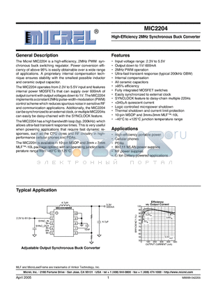 MIC2204YML datasheet - High-Efficiency 2MHz Synchronous Buck Converter