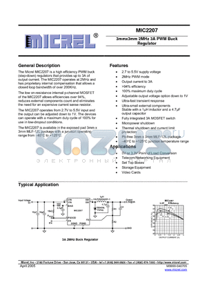 MIC2207YML datasheet - 3mmx3mm 2MHz 3A PWM Buck Regulator