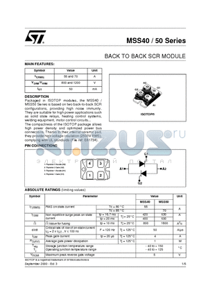 MSS50-800 datasheet - BACK TO BACK SCR MODULE