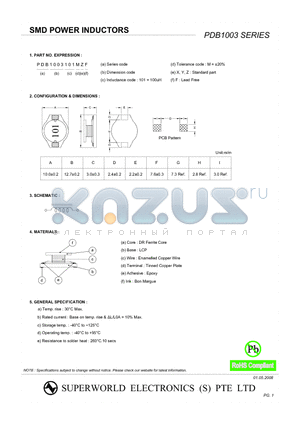 PDB1003101MZF datasheet - SMD POWER INDUCTORS