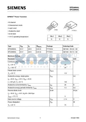 SPU28N05L datasheet - SIPMOS Power Transistor