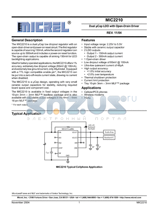 MIC2210-1.6YML datasheet - Dual Cap LDO with Open-Drain Driver