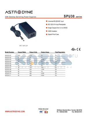 SPU30-108 datasheet - 30W Desktop Switching Power Supplies