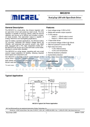 MIC2210-1.5/2.8BML datasheet - Dual lCap LDO with Open-Drain Driver