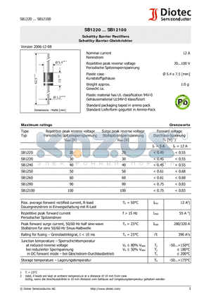 SB1220 datasheet - Schottky Barrier Rectifiers