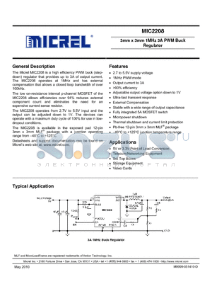 MIC2208YML datasheet - 3mm x 3mm 1MHz 3A PWM Buck Regulator