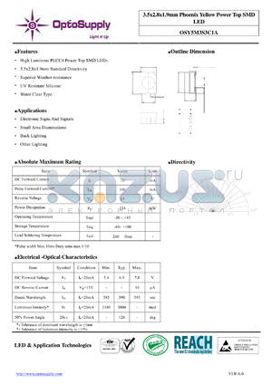 OSY5M3S3C1A_11 datasheet - 3.5x2.8x1.9mm Phoenix Yellow Power Top SMD LED