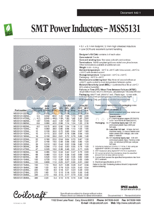 MSS5131-124ML datasheet - SMT Power Inductors