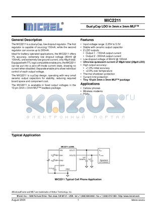 MIC2211-1.5/2.8BML datasheet - Dual UCap LDO in 3mm  3mm MLF