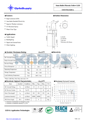 OSY5MA5201A datasheet - 5mm Bullet Phoenix Yellow LED