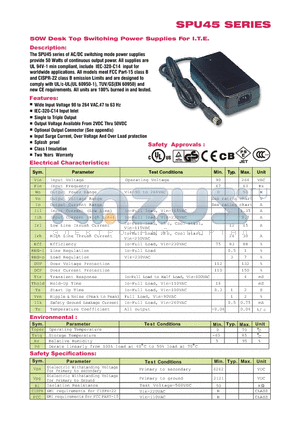 SPU45-107 datasheet - 50W Desk Top Switching Power Supplies For I.T.E.
