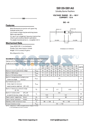 SB130 datasheet - Schottky Barrier Rectifiers